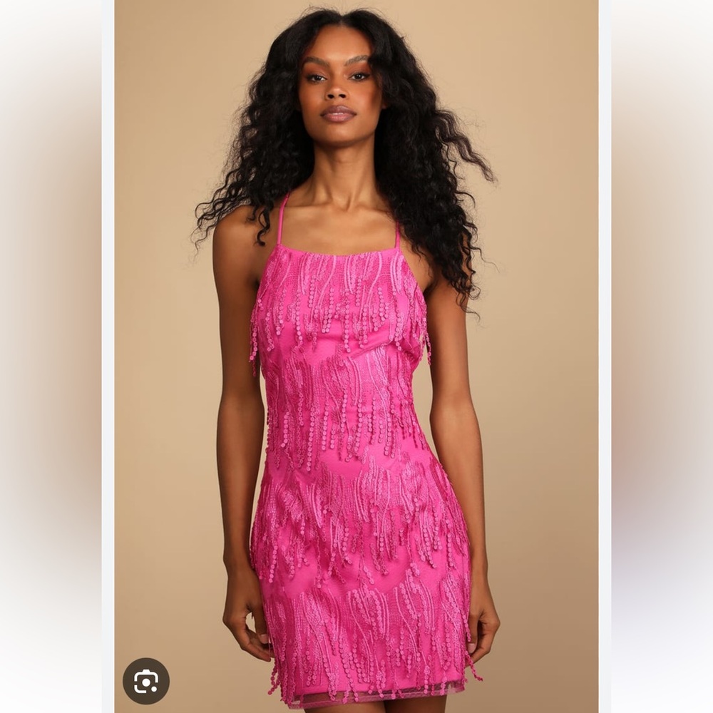 Lulus Making Magic fringe dress Pink